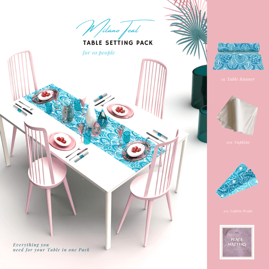 Blue Table Setting Pack for 10 - Place MattersTable Setting Packs with Table Runner