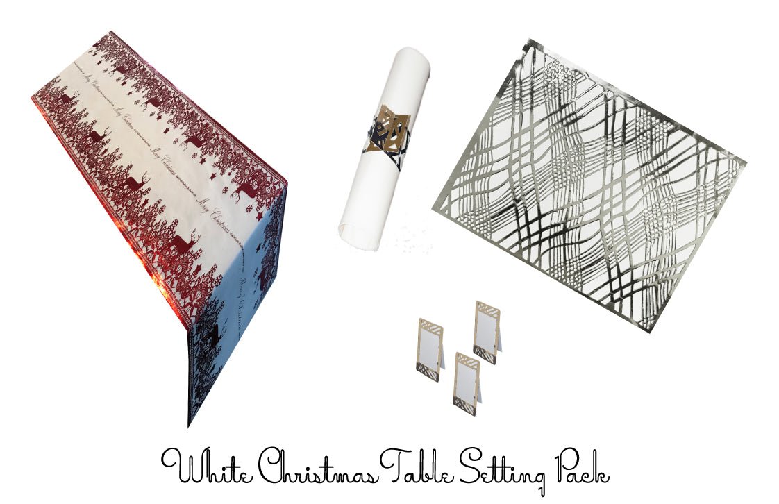 Silver Table Setting Pack — Includes Reindeer Christmas Runner - Place MattersChristmas Table Setting Pack