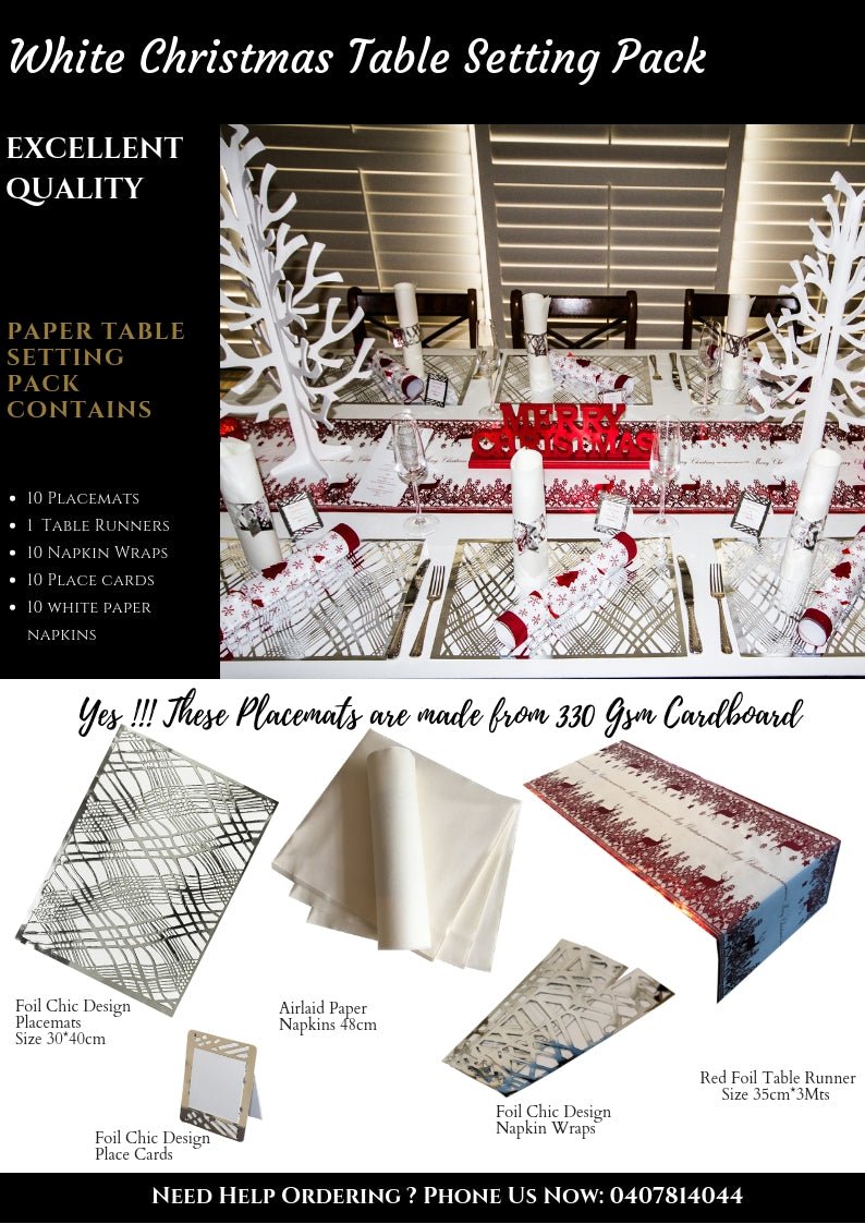 Silver Table Setting Pack — Includes Reindeer Christmas Runner - Place MattersChristmas Table Setting Pack