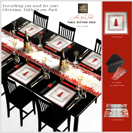 Red Christmas Table Setting Pack for 10 — Anni Xmas + Runner