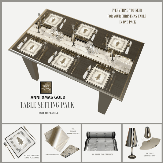 Affordable Luxury Table Decor Featuring Silver Christmas Setting Pack Placemats and Table Runners - Place Matters