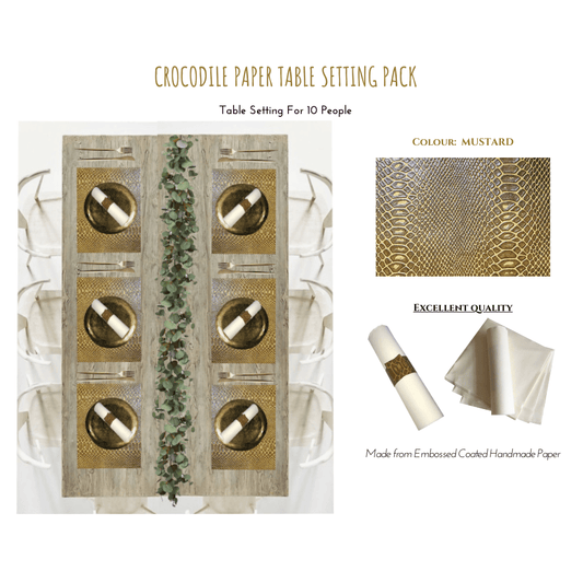 Create an Affordable Luxury Dining Experience with Green Printed Crocodile Paper Placemats and Table Runners - Place Matters
