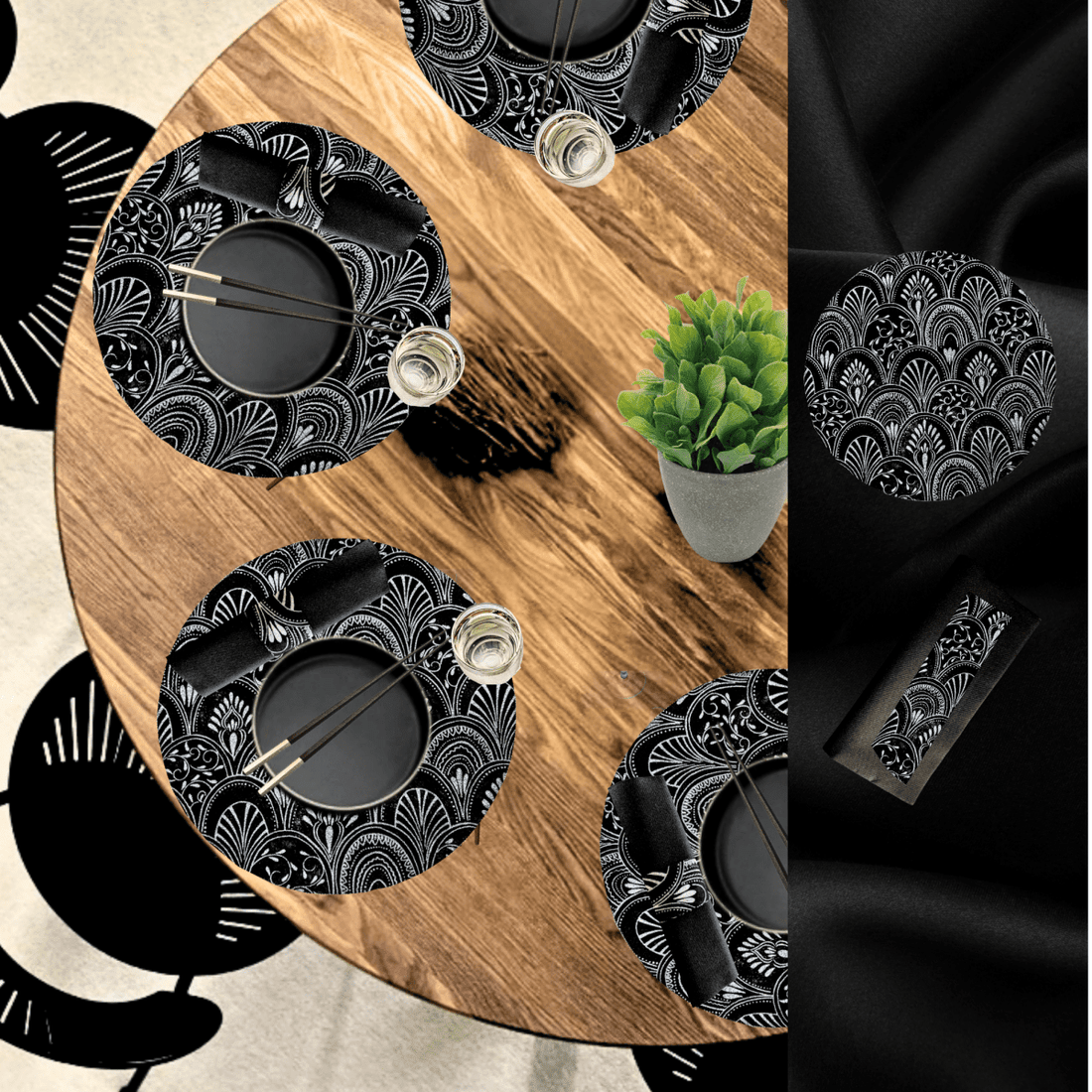 Elevate Your Dinner Atmosphere with Milano Design's Black Table Setting Pack Featuring Affordable Luxury Placemats and Table Runners for Stunning Table Decor - Place Matters