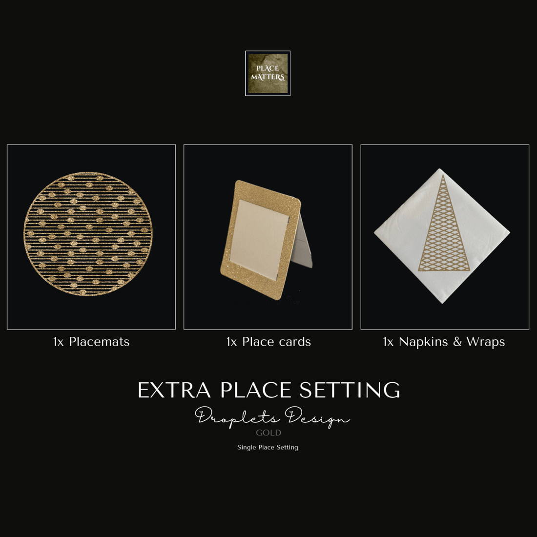 Single Place Setting (Droplets Design) Xmas Gold Round
