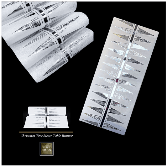 Christmas Table Runners (Silver Funky Xmas Tree Design) - Place Matters