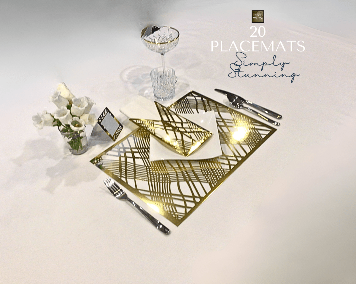 Gold Rectangular Placemats – Weave Design | Place Matters (Pack of 20) - Place Matters