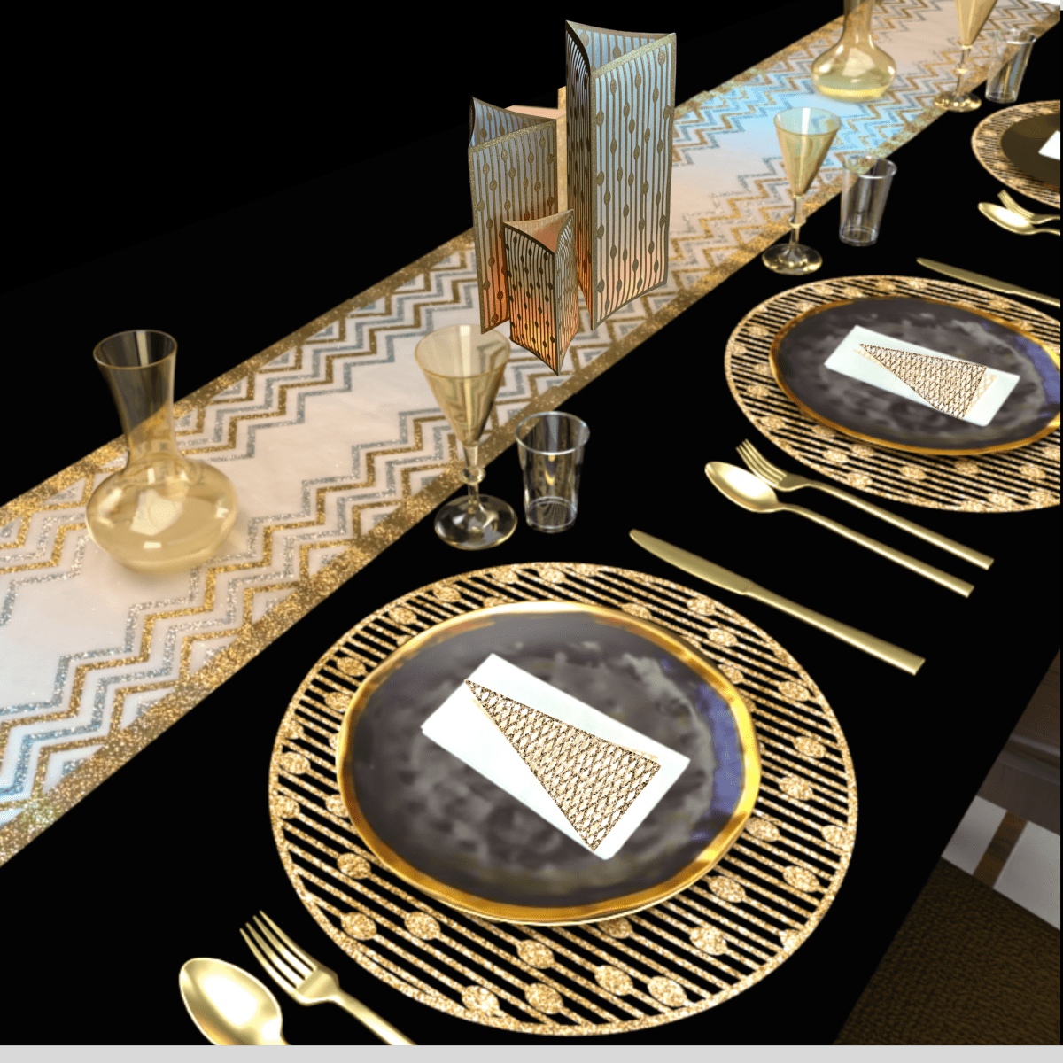 Silver Christmas Table Setting Pack for 10 — Droplets Round Runner - Place Matters
