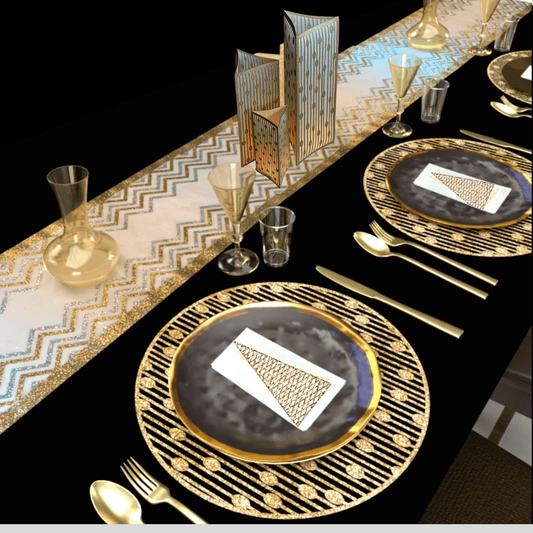 Silver Christmas Table Setting Pack for 10 — Droplets Round Runner - Place Matters