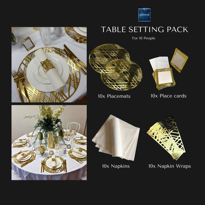 Gold Weave Round Table Setting Pack — 10 Guests - Place Matters