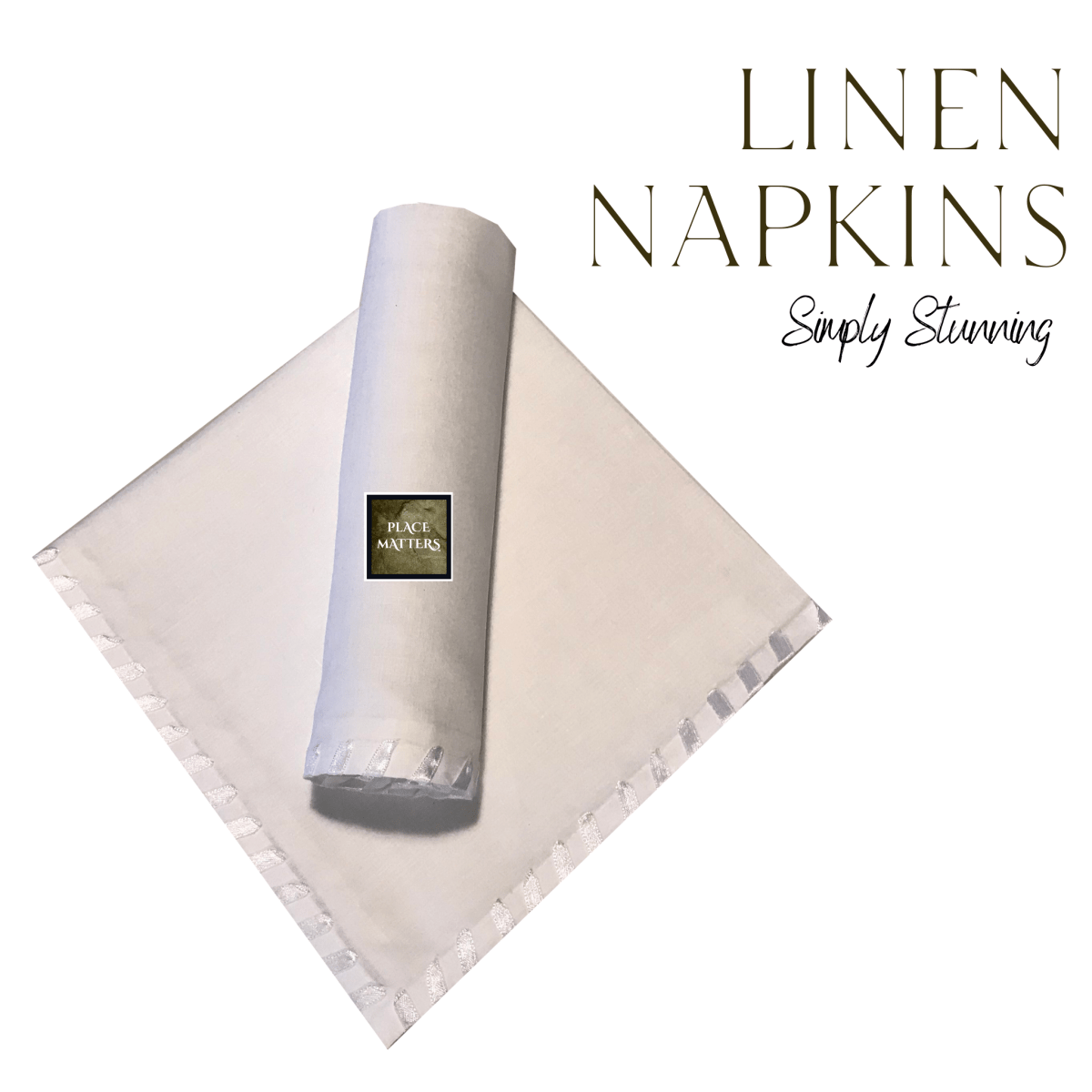 White Napkins Hand Stitched Edges 50cm Extra Large - Place Matters