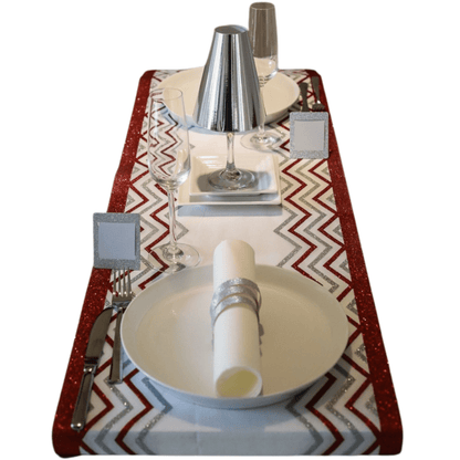 Chevron Glitter Table Runners - Red and Silver Stripe - Place MattersTable Runners