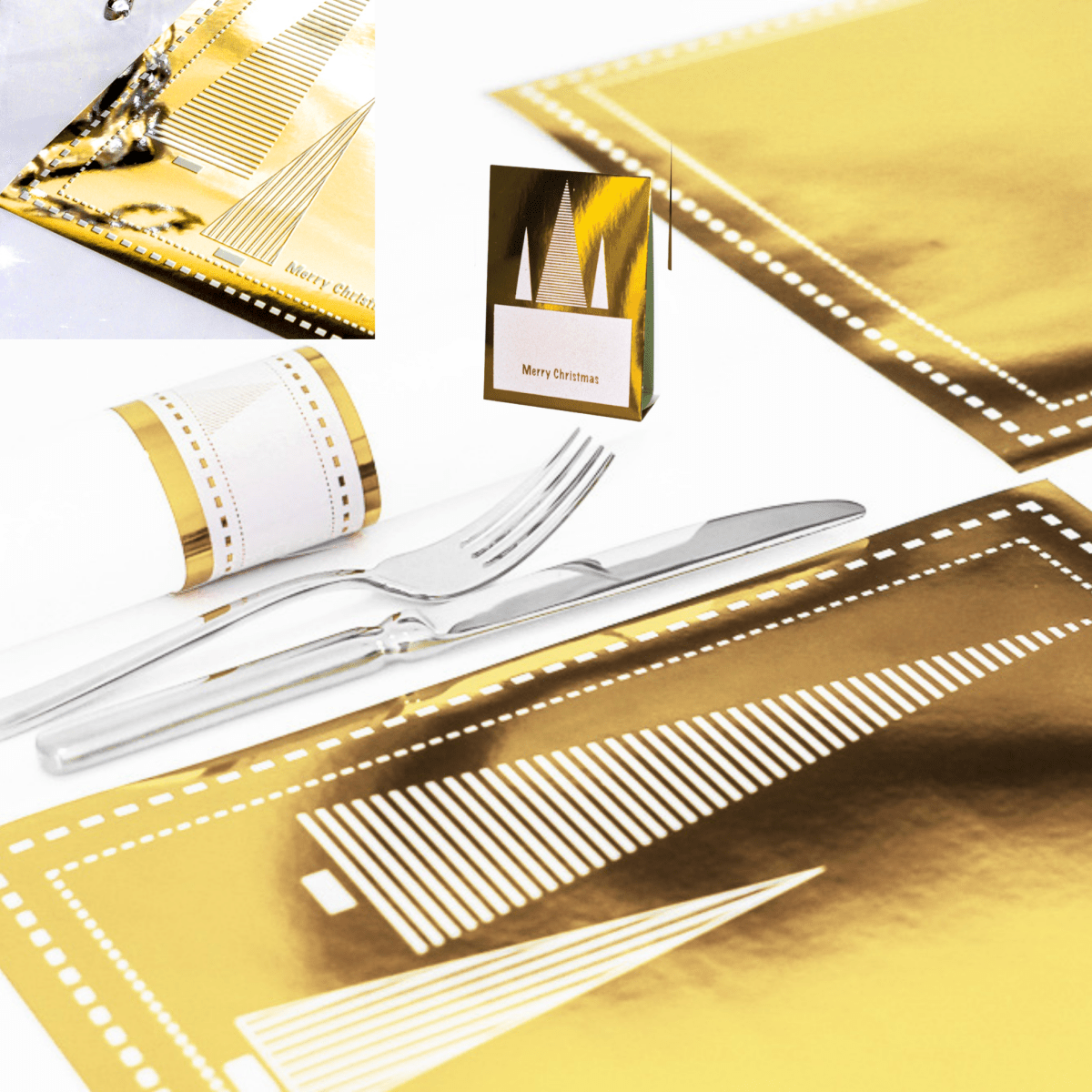 Christmas Placemats (Stripe Xmas Tree) Rectangle Gold - Place MattersChristmas Placemats