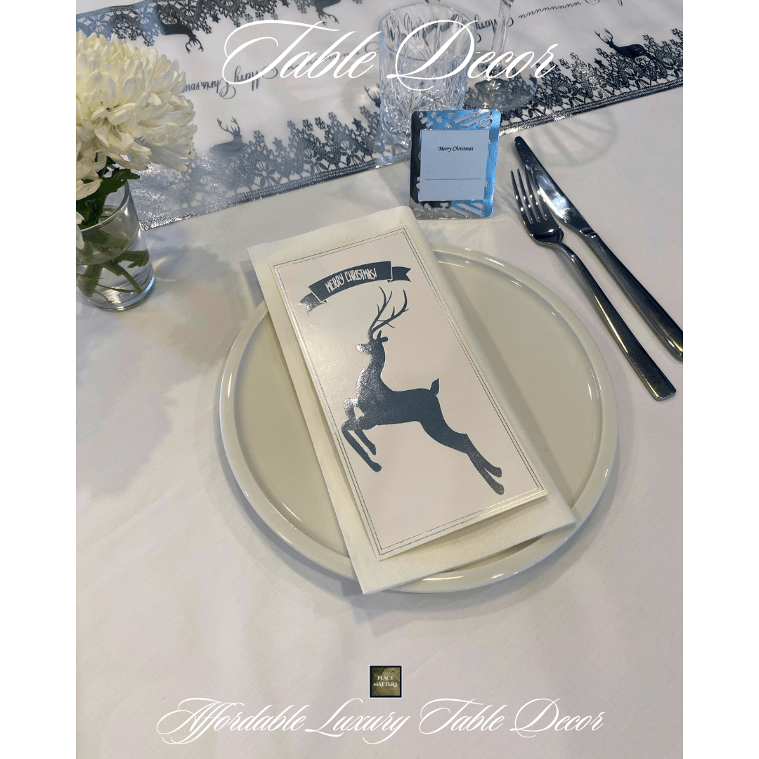 Christmas Silver Table Runners (Reindeer Design) - Place MattersTable Runners