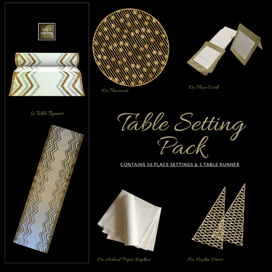 Gold Christmas Table Setting Pack for 10 — Droplets Round Runner - Place MattersChristmas Table Setting Packs
