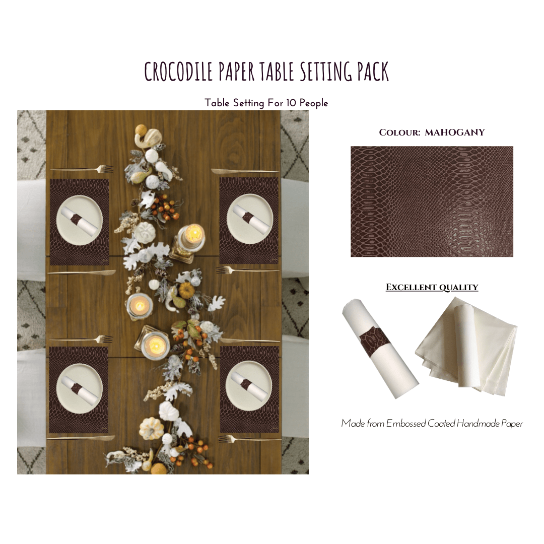 Green Printed Crocodile Paper Design Table Setting Pack - Place Matters