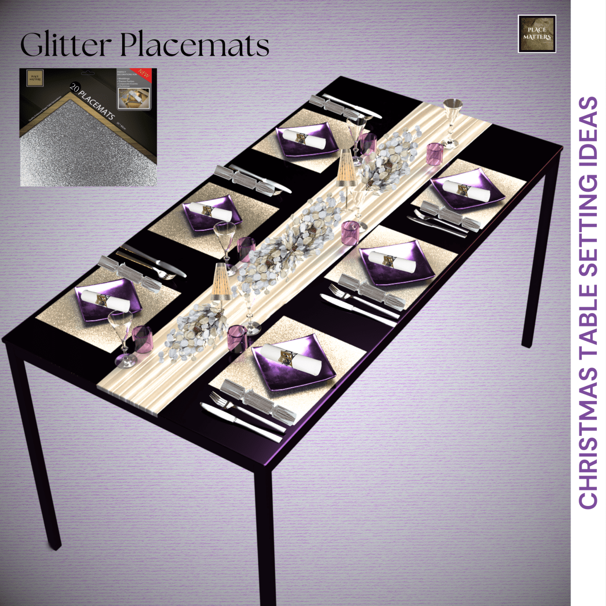 Silver Glitter Square Placemats – Pack of 20 | Place Matters - Place MattersPlacemats