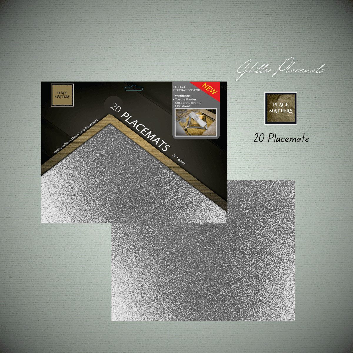 Silver Glitter Square Placemats – Pack of 20 | Place Matters - Place MattersPlacemats