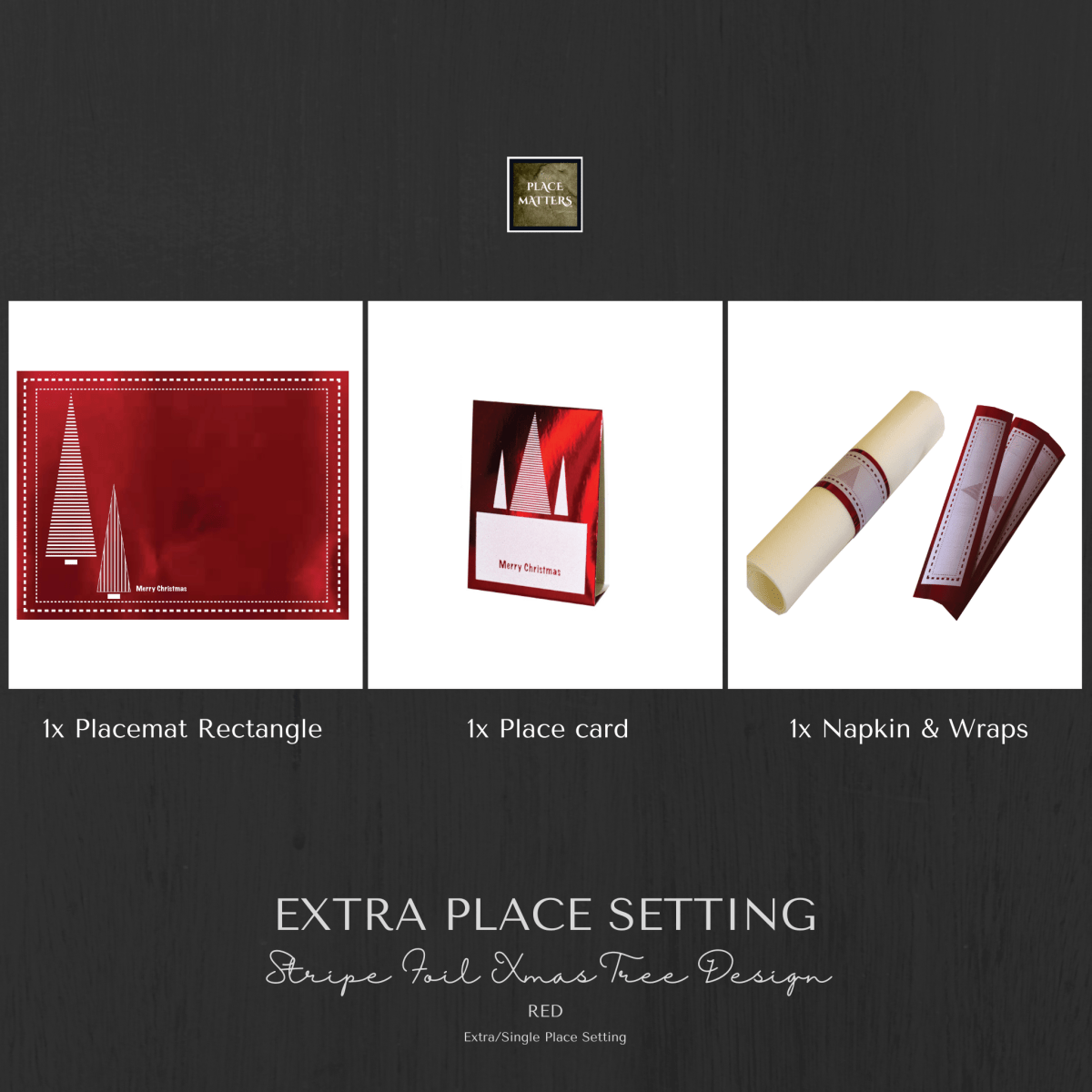 Single Place Setting (Stripe Foil Christmas Tree Design) - Place MattersSingle Place Setting (Christmas)