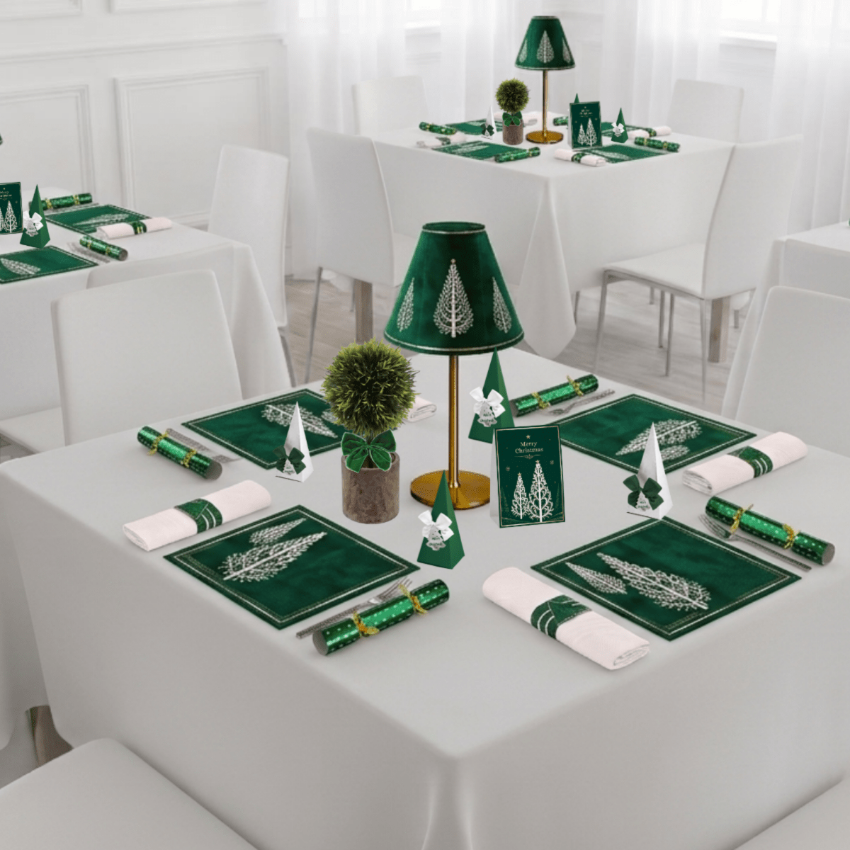 Wholesale Christmas Placemats (White Christmas Trees)-Pack of 25 | Saunders Concepts - Place MattersChristmas Placemats
