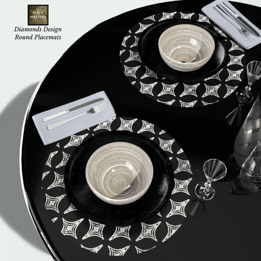Diamonds Design Round Placemats – Black | Place Matters (Pack of 20) - Place Matters