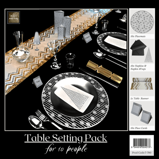 Silver Christmas Table Setting Pack for 10 — Droplets Round Runner - Place Matters