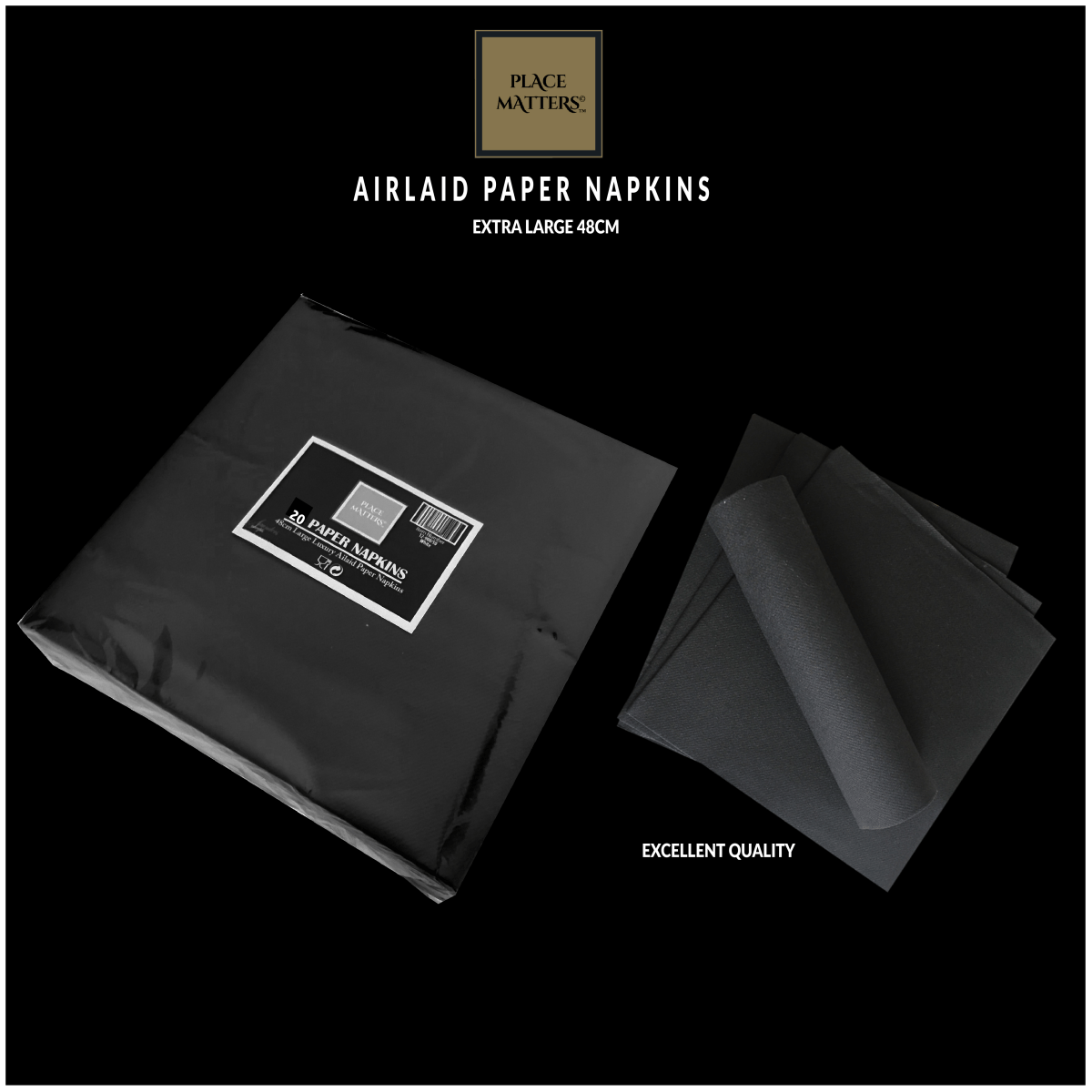 Black Paper Napkins Aluxury Airlaid Paper Extra Large - Place Matters