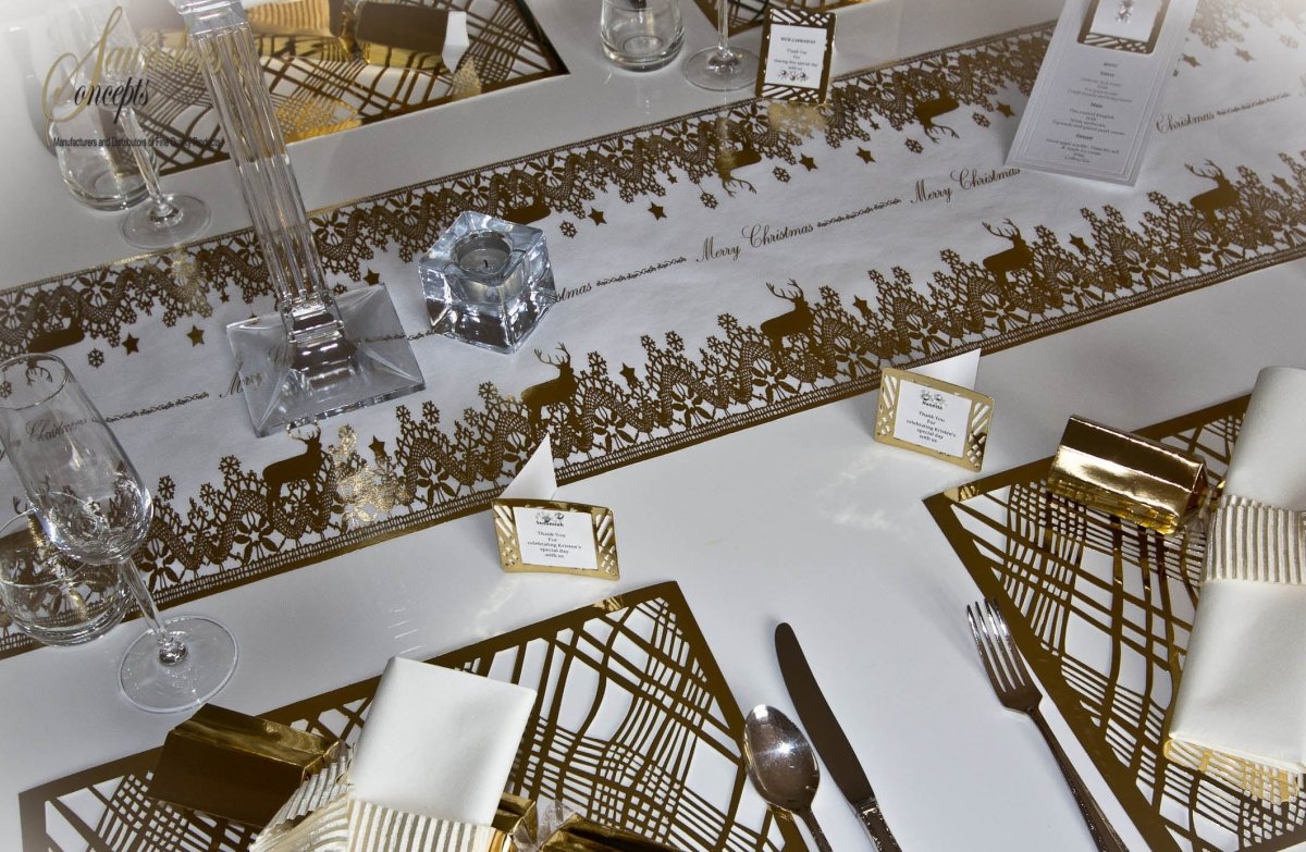 Christmas Gold Table Runners (Reindeer Design) - Place MattersTable Runners
