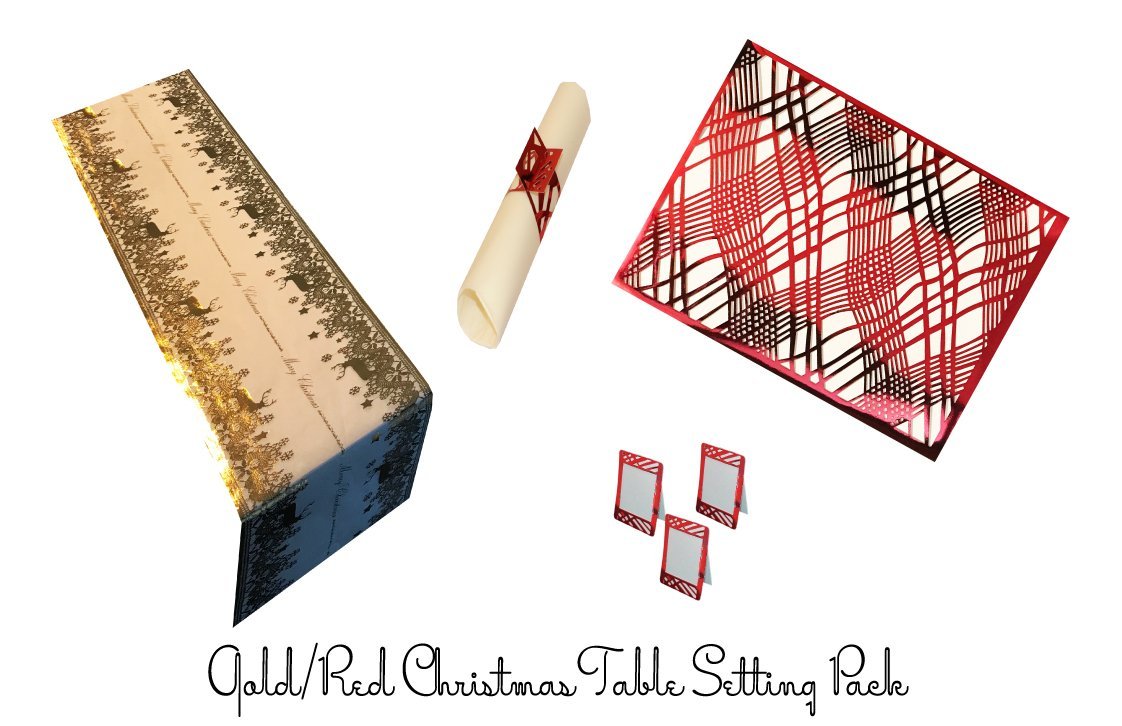 Red & Gold Christmas Table Setting Pack for 10 — Reindeer Runner - Place Matters