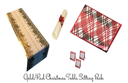 Red & Gold Christmas Table Setting Pack for 10 — Reindeer Runner - Place Matters