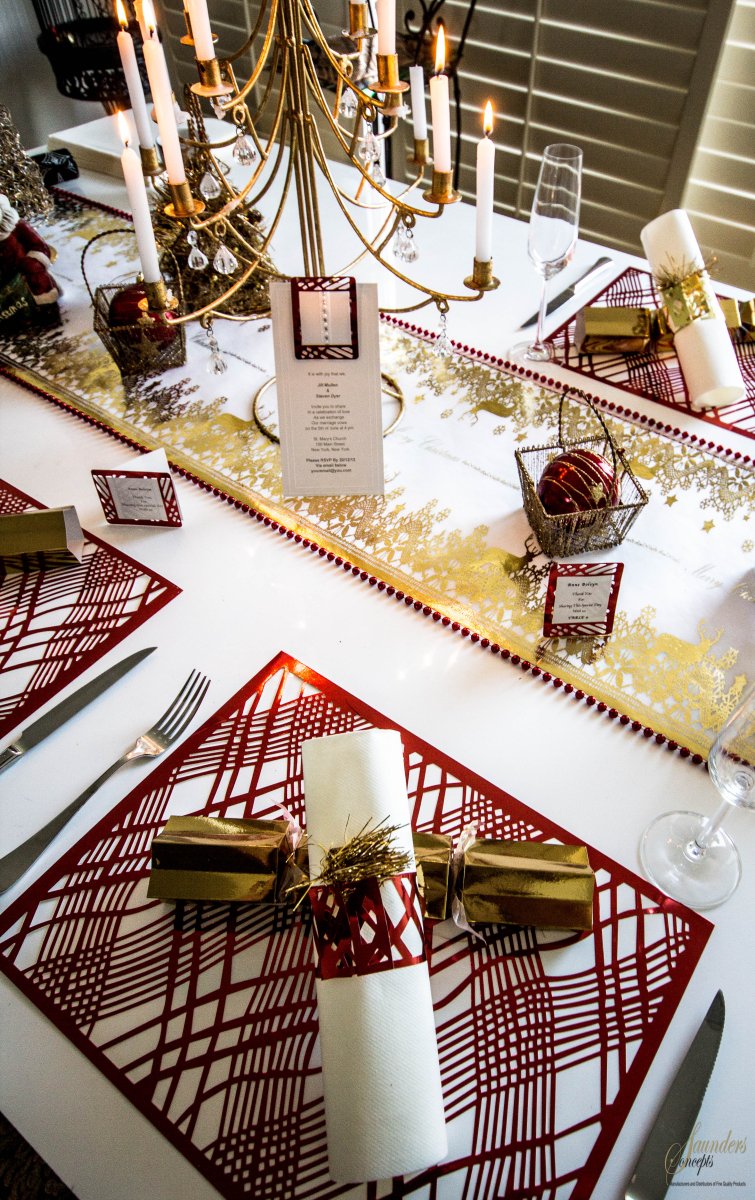 Red & Gold Christmas Table Setting Pack for 10 — Reindeer Runner - Place Matters